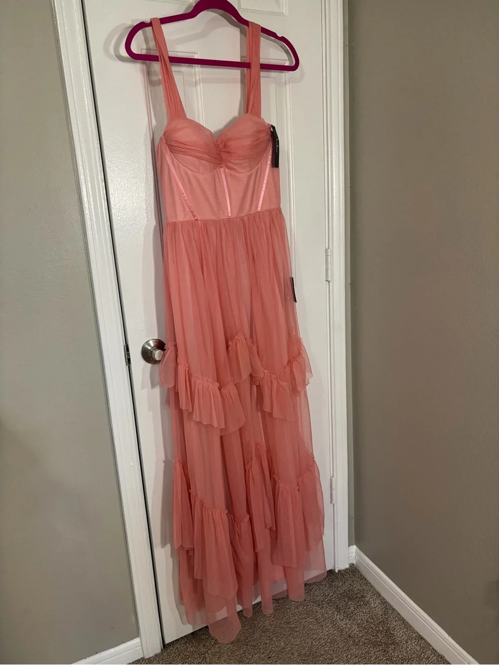 Lulu's Peach Pink Tiered Tulle Dress - Picture 1 of 7